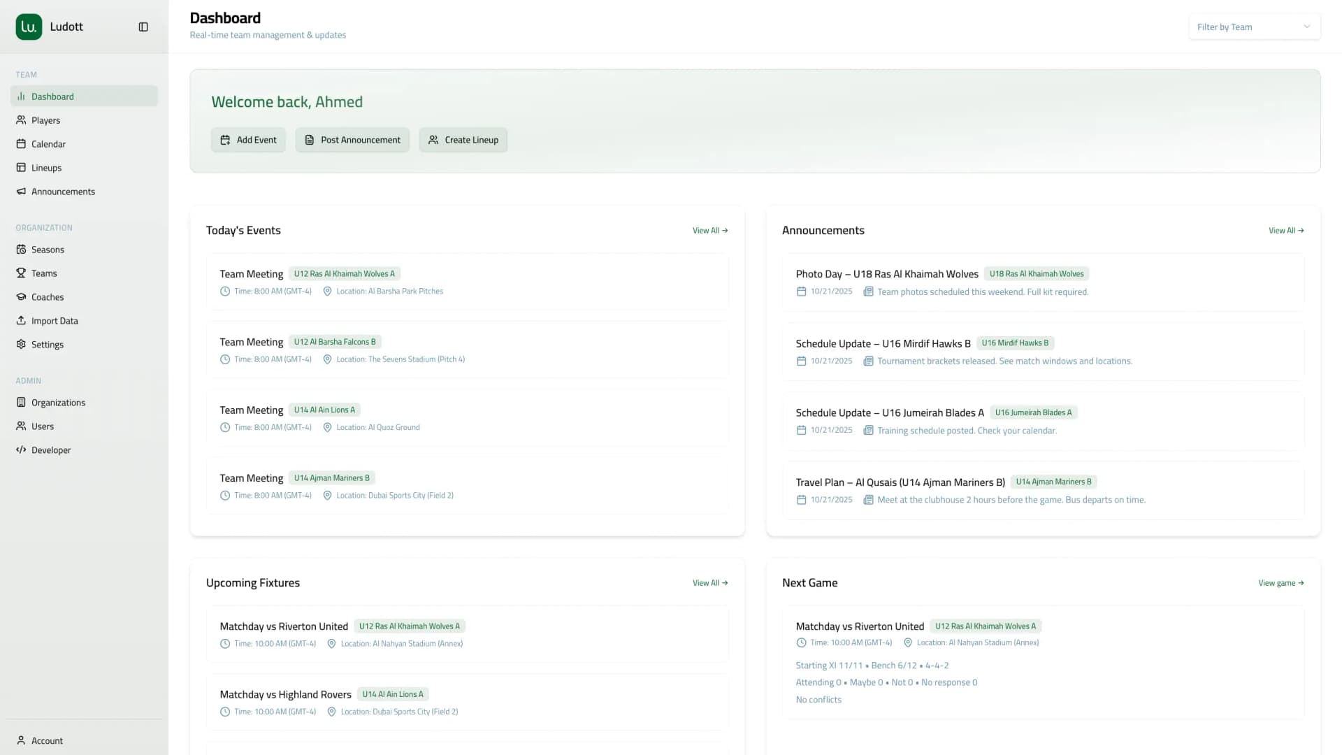 Organization dashboard